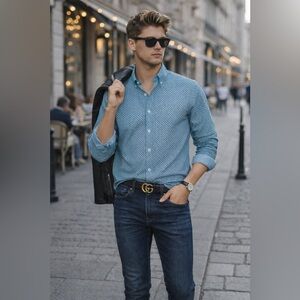 Sz M Robert Graham Classic Fit Blue Button Up Dress Shirt NWOT $498 MSRP